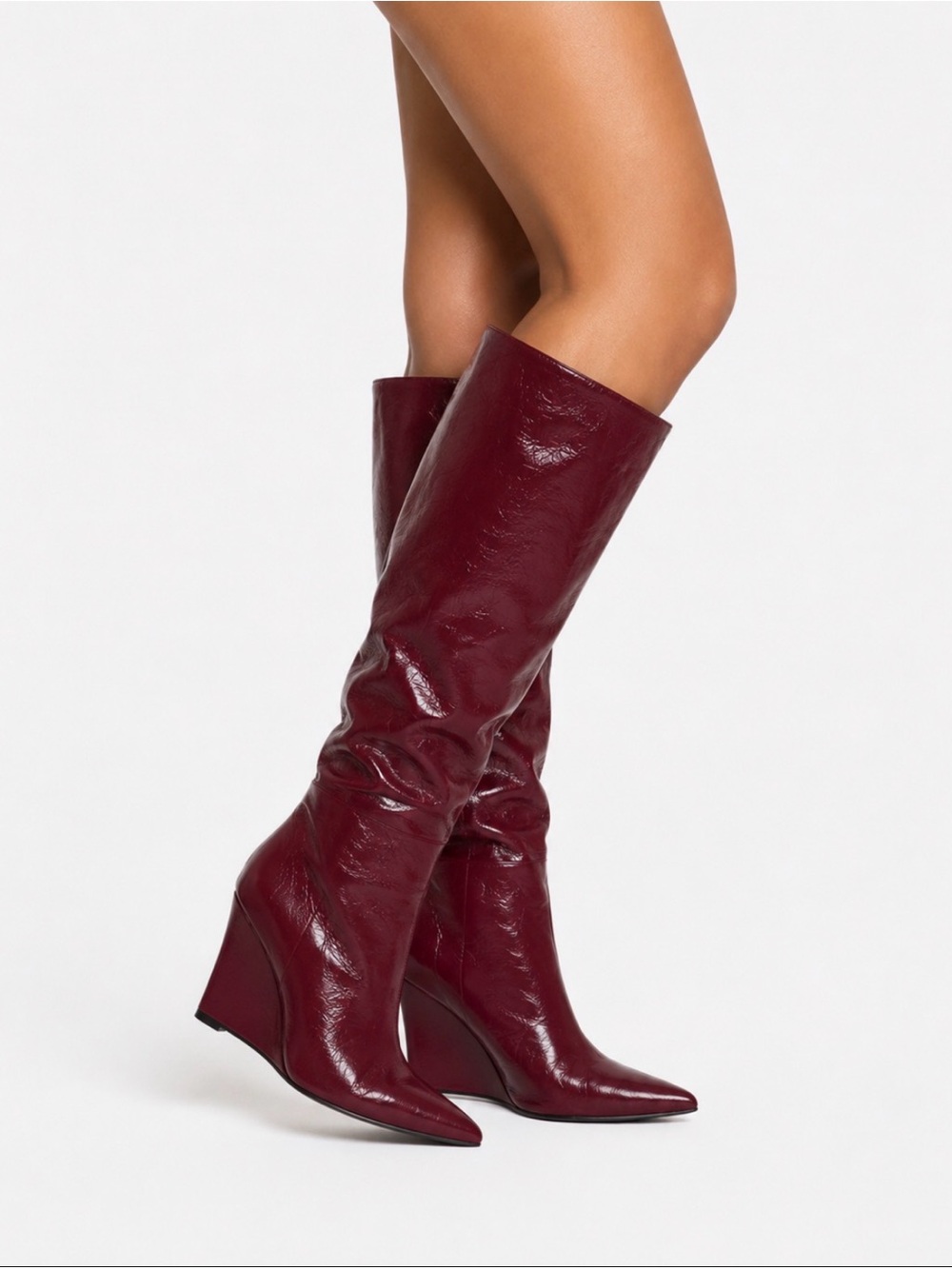 Azalea Wang Y2K leather Knee High Pointed Toe wedge boots size 6.5